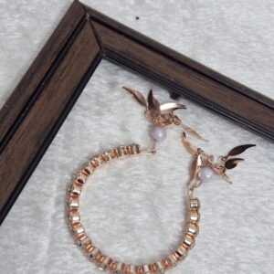 Elegant Rose Gold Hand Bracelet with Stone Embellishments - Image 4