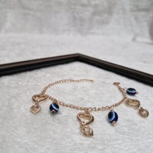 Rose Gold Evil Eye Protection Heart Charm Bracelet - Image 1