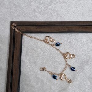 Rose Gold Evil Eye Protection Heart Charm Bracelet - Image 2