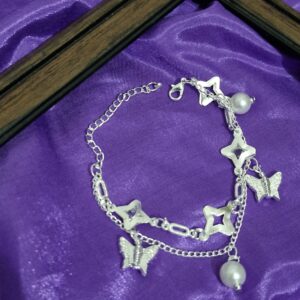 Butterfly & Star Charm Pearl Bracelet - Image 1