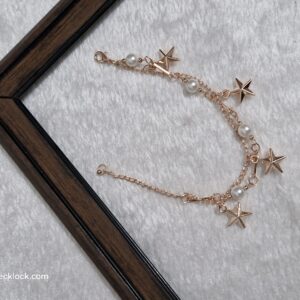 Rose Gold Star Charm Bracelet with Pearls - Image 3