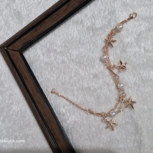 Rose Gold Star Charm Bracelet with Pearls - Image 1