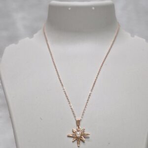 Rose Gold Starburst Necklace with Pearl & Crystals - Image 2