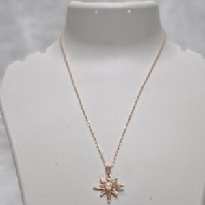 Rose Gold Starburst Necklace with Pearl & Crystals - Image 2