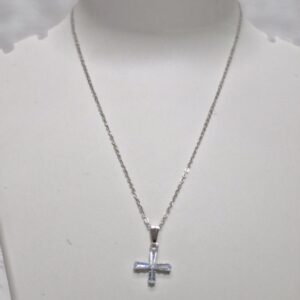 Silver Crystal Cross Pendant Necklace - Image 2