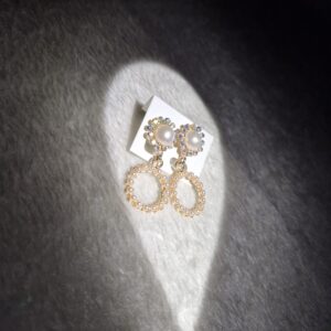 Elegant Pearl & Crystal Hoop Earrings - Image 2