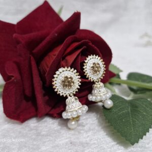 Title: Elegant Pearl & Gold White Jhumka Earrings - Image 2
