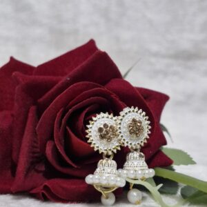 Title: Elegant Pearl & Gold White Jhumka Earrings - Image 1