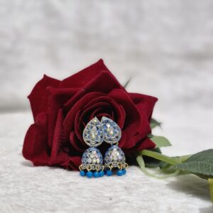 Royal Blue & Gold Jhumka Earrings - Image 2