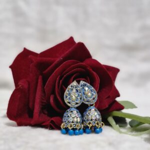 Royal Blue & Gold Jhumka Earrings - Image 1