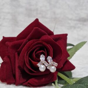 Sparkling Pearl & Zircon Stud Earrings - Image 1
