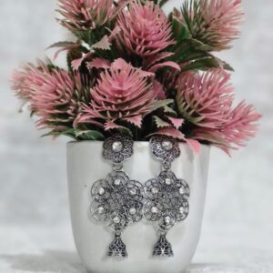Elegant Floral Silver Jhumka Earrings - Image 1