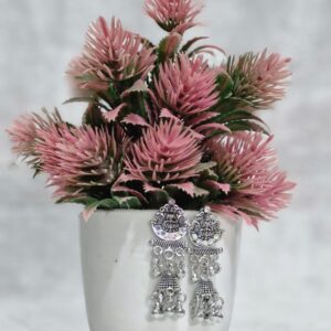 Antique Silver Dangle Jhumka Earrings - Image 2
