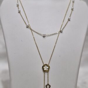 Elegant Pearl Dual-Layer Flower Pendant Necklace (Premium Anti-Tarnish) - Image 2
