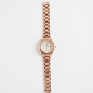 Rose Gold Octagonal Dial Watch with Crystal Bezel Accent - Image 1