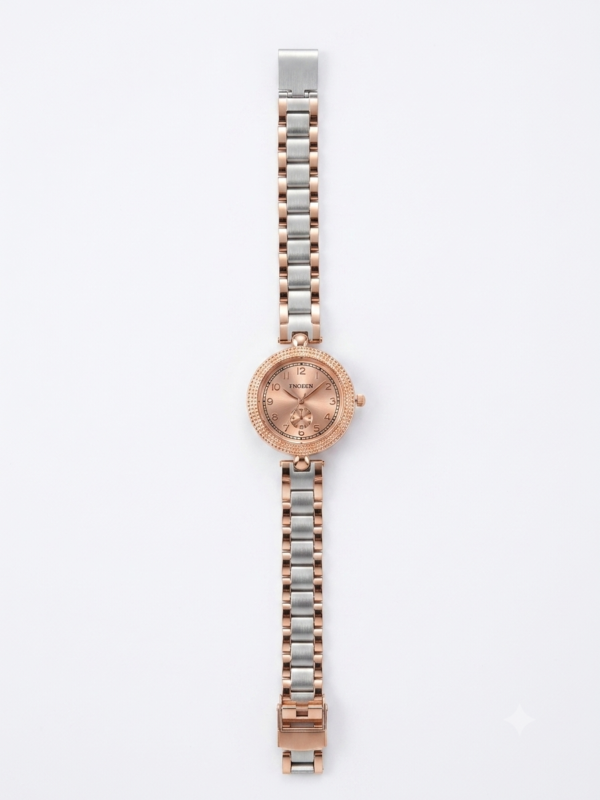 Rose Gold & Silver Round Dial Watch