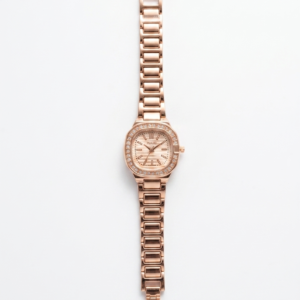 Women’s Rose Gold Square Dial Analog Watch with Rhinestone Bezel - Image 1