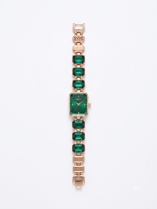 green cut stone watch
