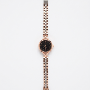 Women’s Rose Gold & Silver Two-Tone Stainless Steel Watch with Black Dial - Image 1