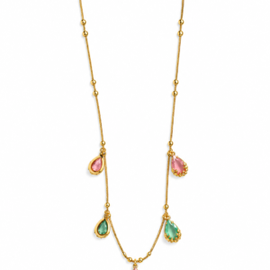 Gold-Plated Multi-Gemstone Teardrop Necklace - Image 1
