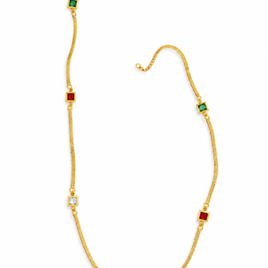 Gold-Plated Square Gemstone Station Chain Necklace - Image 1