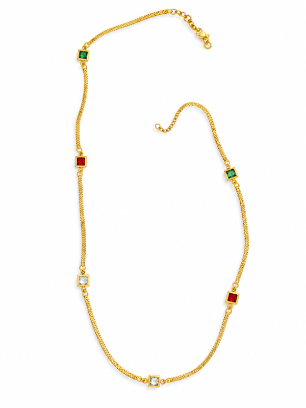 Gold-Plated Square Gemstone Station Chain Necklace