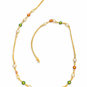 Gold-Plated Floral Enamel & Pearl Chain Necklace - Image 1